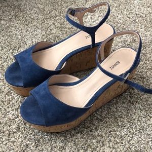 Schutz blue suede wedge NWOT